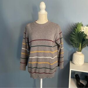 Mustard Seed Gray Colorful Striped Distressed Knit Sweater